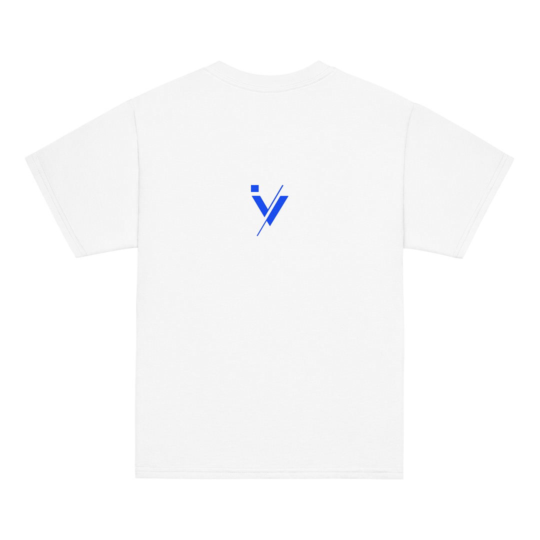 iVibeKicks – Youth Short Sleeve T-Shirt | White/Blue - Image 2